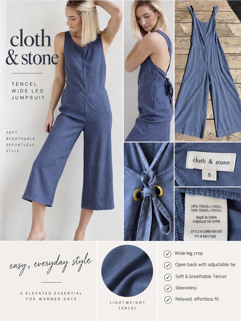 Cloth & Stone Tencel Wide Leg Jumpsuit – Size Small
